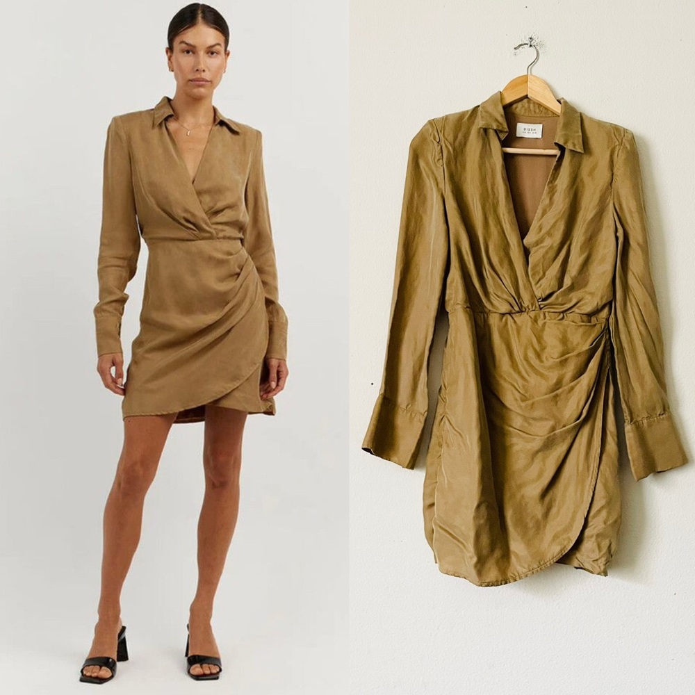 DISSH SIZE 4 Fallon Pampas draped long sleeve collared mini dress